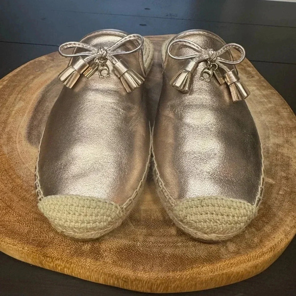 Coach Leather Espadrilles in Gold Champagne Size 8 - Picture 1 of 6